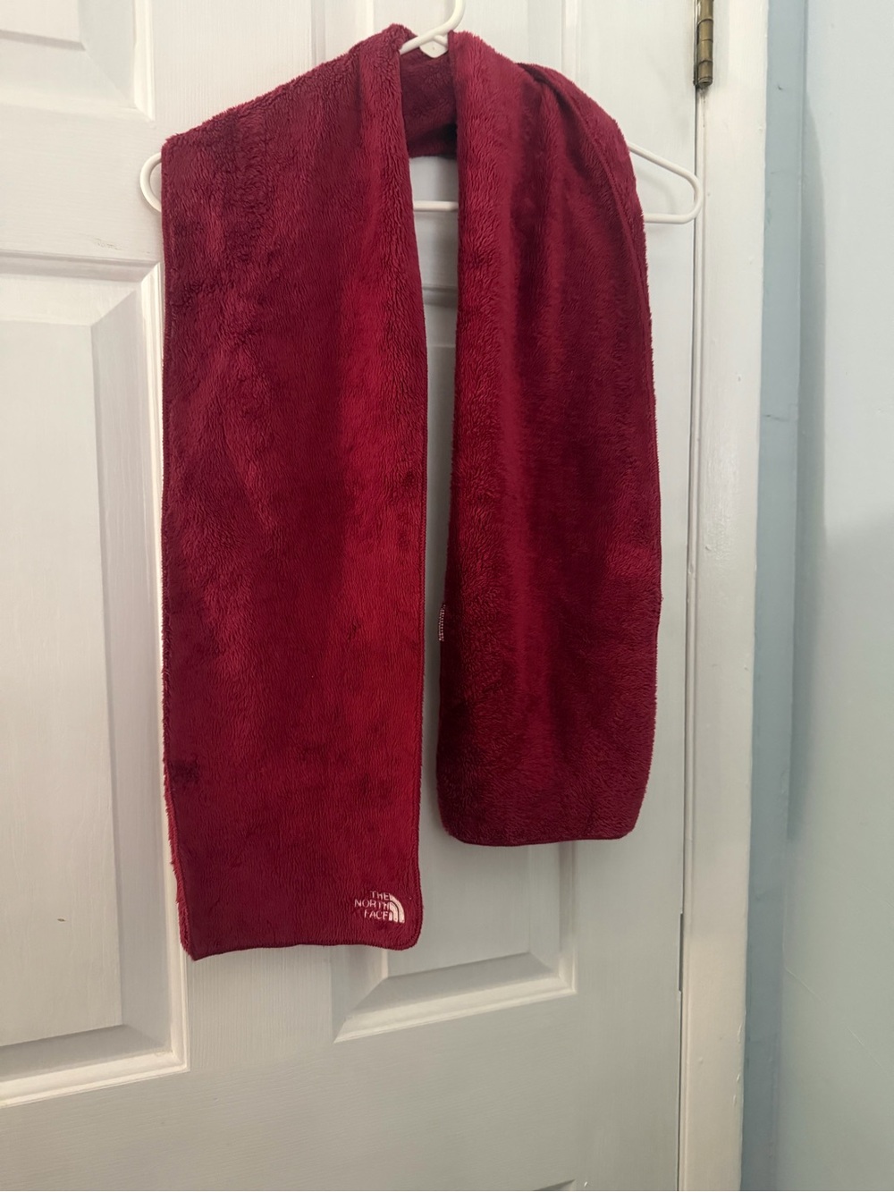 The North Face Red Plush Fleece Scarf Embroidered Logo 57.5”